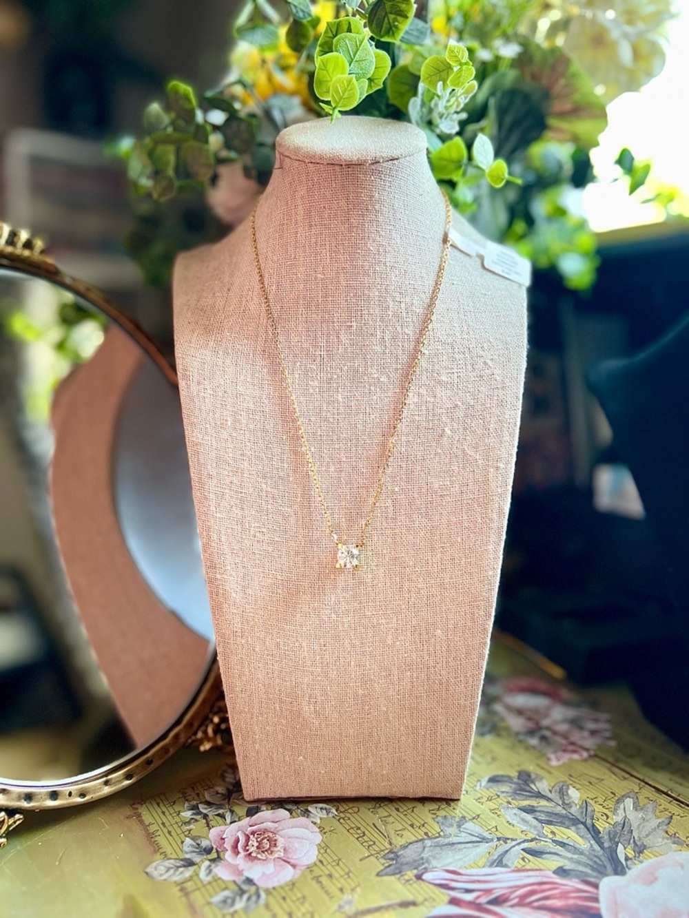 Delicate Gold Plated Pendant with 3.0K Moissanite Stone Necklace - Women Jewelry
